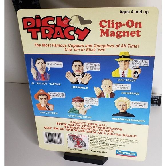 Vintage 1990 Dick Tracy PRUNEFACE Disney Clip On Magnet On Card New - Picture 4 of 4